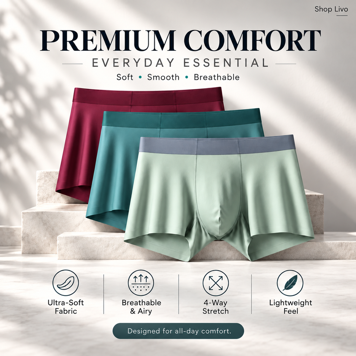 Men's Ultra Soft Ice Silk Lycra Material Comfortable Underwear | Light-Weight | Breathable | Anti-Bacterial